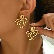 Vintage Octopus Stainless Steel Stud Earrings for Women's Fashion Jewelry, Golden, 35x30mm(BY9306)