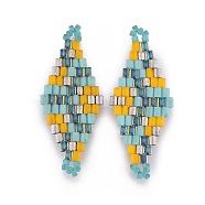 MIYUKI & TOHO Handmade Japanese Seed Beads Links, Loom Pattern, Rhombus, Colorful, 32.5~33x12.6~13x1.7~1.8mm, Hole: 1.2~1.4mm(SEED-E004-I02)