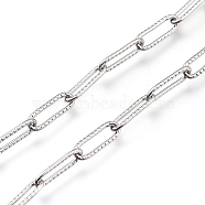304 Stainless Steel Cable Chain, with Spool, Textured, Soldered, Stainless Steel Color, 12x4x1mm, about 32.8 Feet(10m)/roll(CHS-M003-14P)