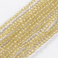 Glass Beads Strands, Faceted, Round, Light Goldenrod Yellow, 2x2mm, Hole: 0.4mm, about 193~197pcs/strand, 14.17 inch~15.51 inch(36~39.4cm)(EGLA-E057-02B-12)