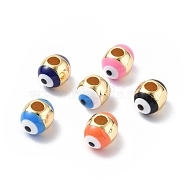 Evil Eyes Brass Enamel Beads, Cadmium Free & Lead Free, Real 18K Gold Plated, Oval, Mixed Color, 7x5.5mm, Hole: 2mm(KK-F845-15G)