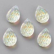 Embossed Glass Rhinestone Pendants, Teardrop, Faceted, Crystal AB, 14x9x5mm, Hole: 1.4mm(GLAA-J101-05A-001AB)