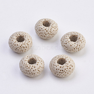 Natural Lava Rock European Beads, Dyed, Large Hole Beads, Flat Round, Bisque, 15~16x8.5~9mm, Hole: 4~5mm(G-E477-A04)