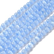Natural Selenite Dyed Beads Strands, Imitation Cat Eye, Grade A, Round, Cornflower Blue, 6.5mm, Hole: 0.7mm, about 61pcs/strand, 15.24 inch(38.7cm)(G-P493-02E)