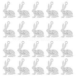20Pcs 201 Stainless Steel Bunny Pendants, Rabbit, Easter Bunny, Stainless Steel Color, 16x12x1mm, Hole: 1.5mm(STAS-HY0001-02P)
