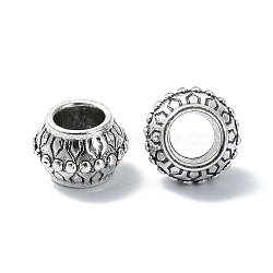 Tibetan Style Alloy European Beads, Large Hole Beads, Drum, Antique Silver, 11x7mm, Hole: 5.3mm, about 260pcs/500g(TIBEB-F065-13AS)