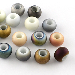 Matte Electroplated Glass Beads, Large Hole Beads, Mixed Color, 14~15x10mm, Hole: 5~6mm(X-EGLA-R105-M)