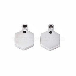 Non-Tarnish 201 Stainless Steel Charms, Hexagon, Stainless Steel Color, 12x8x2mm, Hole: 1.6mm(STAS-N095-072)