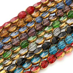 Electroplate Transparent Glass Beads Strands, with Golden Plated Edge, Faceted Oval, Mixed Color, 8~9x6.5x5mm, Hole: 1.2mm, about 37pcs/strand, 23.78 inch(60.4cm)(EGLA-G037-03A-HP)