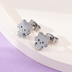 Tarnish Resistant 304 Stainless Steel Kitten Stud Earrings, with Ear Nuts/Earring Back, Cat, Stainless Steel Color, 8x7mm, Pin: 0.8mm(X-EJEW-F227-08P)