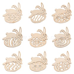 90Pcs 9 Style Undyed Natural Wooden Big Pendants, for Easter, Laser Cut, Rabbit & Easter Egg, Antique White, 62x60x2mm, Hole: 3mm, 10pcs/style(WOOD-LS0001-15)