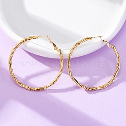 304 Stainless Steel Hoop Earrings, Twisted Ring, Real 18K Gold Plated, 46x2.7mm(EJEW-S250-01C-G)