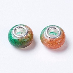 Two Tone Resin European Beads, with Silver Plated Brass Single Core, Rondelle, Sandy Brown, 14x8.5mm, Hole: 5mm(RPDL-K002-C08)