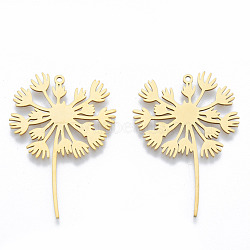 201 Stainless Steel Pendants, Dandelion Charm, Real 18K Gold Plated, 43x29x1mm, Hole: 1.6mm(STAS-N090-LA966-2)