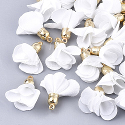 Cloth Pendants, with CCB Plastic, Flower, Golden, Creamy White, 24~27x15~25mm, Hole: 1.6mm(X-FIND-S300-07O)