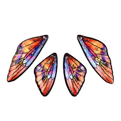 Transparent Resin Wing Pendants Set, with Gold Foil, Butterfly Wing Charms, Sienna, 29.5~39.5x14.5x2.5mm, Hole: 0.8mm, 2 pairs/set(RESI-TAC0021-01D)