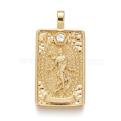 Brass Micro Pave Clear Cubic Zirconia Pendants, Real 18K Gold Plated, Tarot Card Charms, The World, The World XXI, 30x15x4mm, Hole: 3~4mm(X-ZIRC-Z004-01M)