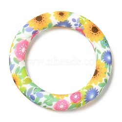 Food Grade Eco-Friendly Silicone Pendants, Ring with Sunflower Pattern, Colorful, 65x10mm, Hole: 4mm(SIL-M001-01E)