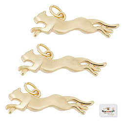 Brass Pendants, with Jump Rings, Long-Lasting Plated, Leopard, Real 18K Gold Plated, 24x7.5x4mm, Hole: 4.5mm, 6pcs/box(KK-BBC0003-95)
