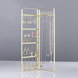 Foldable Iron Screen Earring Stands, 2 Panel Jewelry Organizer Rack for Earrings Necklaces Storage, Rectangle, Golden, 18x28x0.8cm(PW-WG65360-02)