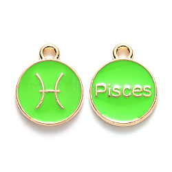 Alloy Enamel Pendants, Cadmium Free & Lead Free, Flat Round with Constellation, Light Gold, Pale Green, Pisces, 22x18x2mm, Hole: 1.5mm(X-ENAM-S124-01A-06H)