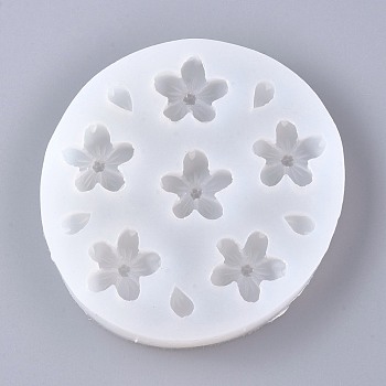 Sakura Silicone Molds, Food Grade Fondant Molds, For DIY Cake Decoration, Chocolate, Candy, UV Resin & Epoxy Resin Craft Making, White, 106.5x14.5mm, Flower: 26.5mm, Petal: 11x8.5mm