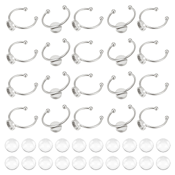 DIY Half Round Blank Dome Ring Making Kit, Including 201 Stainless Steel Cuff Pad Ring Settings, Glass Cabochons, Stainless Steel Color, 40Pcs/box