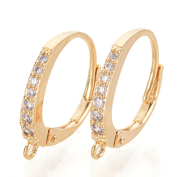 Brass Cubic Zirconia Huggie Hoop Earring Findings, with Horizontal Loop, Clear, Nickel Free, Real 18K Gold Plated, 17x14x2mm, Hole: 1mm, Pin: 0.7mm