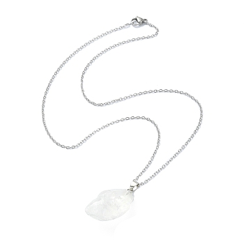 Natural Quartz Nugget Pendant Necklace with 304 Stainless Steel Chains, 17.52 inch(44.5cm)
