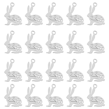 20Pcs 201 Stainless Steel Bunny Pendants, Rabbit, Easter Bunny, Stainless Steel Color, 16x12x1mm, Hole: 1.5mm