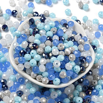 Glass Beads, Faceted, Rondelle, Light Blue, 6x5mm, Hole: 1mm, about 280pcs/60g