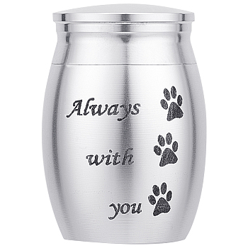 316 Stainless Steel Pet Cinerary Casket, Column with Paw Print Pattern, Silver, 40x30mm