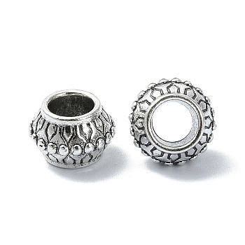 Tibetan Style Alloy European Beads, Large Hole Beads, Drum, Antique Silver, 11x7mm, Hole: 5.3mm, about 260pcs/500g