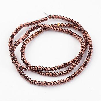 Electroplate Glass Bead Strands, Faceted, Rondelle, Copper Plated, 3x2mm, Hole: 1mm, about 165~169pcs/strand, 15~16 inch(38~40cm)