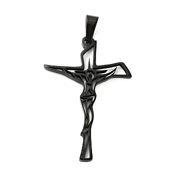 201 Stainless Steel Pendants, Crucifix Cross, Electrophoresis Black, 39.5x26.5x1.5mm, Hole: 6.5x4mm