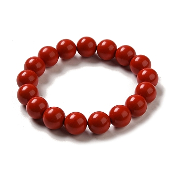 12mm Round Cinnabar Mala Beaded Stretch Bracelets, Buddhist Jewelry, Red, Inner Diameter: 2-1/4 inch(5.65cm)