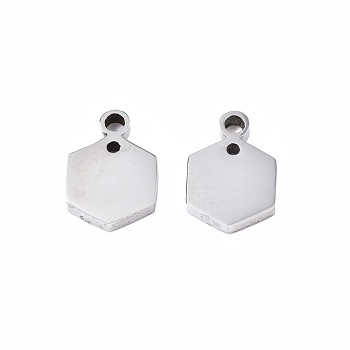 201 Stainless Steel Charms, Hexagon, Stainless Steel Color, 12x8x2mm, Hole: 1.6mm