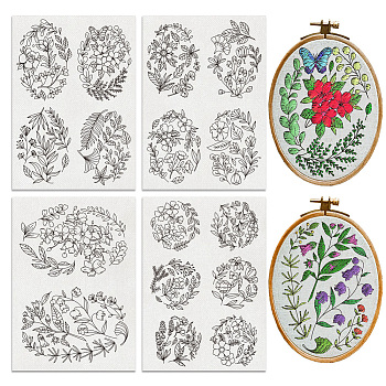 4 Sheets 11.6x8.2 Inch Stick and Stitch Embroidery Patterns, Non-woven Fabrics Water Soluble Embroidery Stabilizers, Flower, 297x210mmm