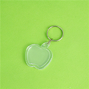 Acrylic Photo Frame Keychain, with Iron Split Key Rings, Apple, 4.5x4cm