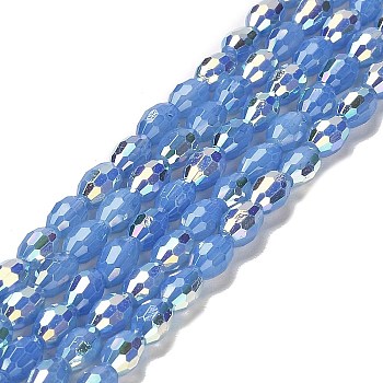 Baking Painted Glass Beads Strands, Imitation Opalite, Faceted, AB Color, Oval, Cornflower Blue, 4x6mm, Hole: 0.8mm, about 69pcs/strand, 16.54~16.73''(42~42.5cm)
