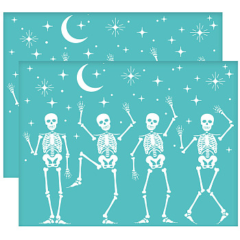 Self-Adhesive Silk Screen Printing Stencil, for Painting on Wood, DIY Decoration T-Shirt Fabric, Turquoise, Skeleton, 280x220mm