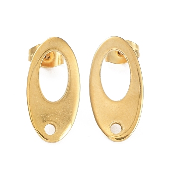 304 Stainless Steel Hollow Stud Earring Finding, Oval, Real 18K Gold Plated, 18.5x9.5mm, Hole: 1.8mm