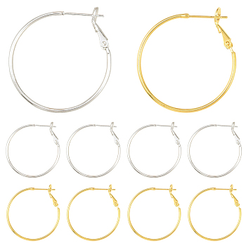 10Pcs 2 Colors Brass Hoop Earrings, DIY Material for Basketball Wives Hoop Earrings, Nickel Free, Golden & Silver, 30x1.2mm, 5pcs/color