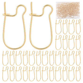 200Pcs Brass Hoop Earring Findings, Kidney Ear Wire, Long-Lasting Plated, Real 18K Gold Plated, 19x9x4mm, Pin: 0.7mm