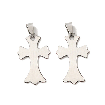 201 Stainless Steel Cross Stamping Blank Tag Pendants, with Snap on Bails, Stainless Steel Color, 36x21x1mm, Hole: 3mm