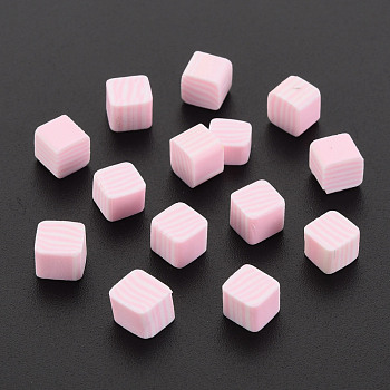 Handmade Polymer Clay Beads, No Hole, Cube, Pink, 5~5.5x5~5.5x4~5mm, about 5500pcs/1000g
