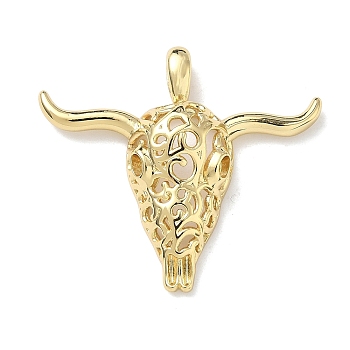 Brass Pendants, Bull Head Charms, Real 18K Gold Plated, 31x35x7.5mm, Hole: 4.5x2.5mm