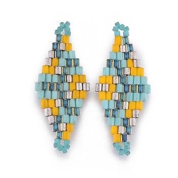 MIYUKI & TOHO Handmade Japanese Seed Beads Links, Loom Pattern, Rhombus, Colorful, 32.5~33x12.6~13x1.7~1.8mm, Hole: 1.2~1.4mm