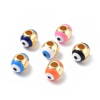 Evil Eyes Brass Enamel Beads, Cadmium Free & Lead Free, Real 18K Gold Plated, Oval, Mixed Color, 7x5.5mm, Hole: 2mm