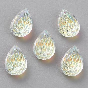 Embossed Glass Rhinestone Pendants, Teardrop, Faceted, Crystal AB, 14x9x5mm, Hole: 1.4mm